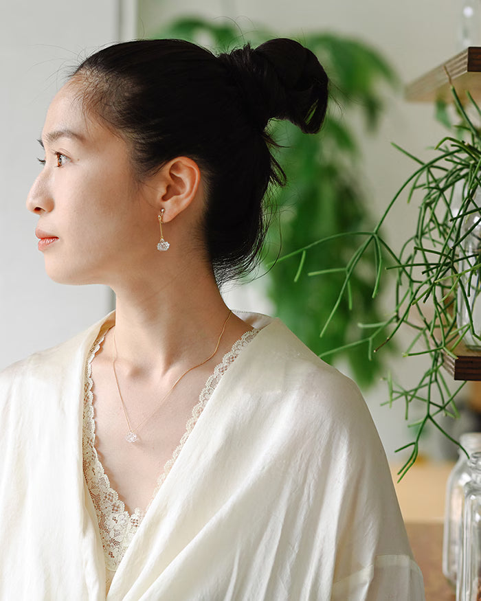 HARIO Lampwork Factory - Glass Clip-on Earrings - White Clover Flower