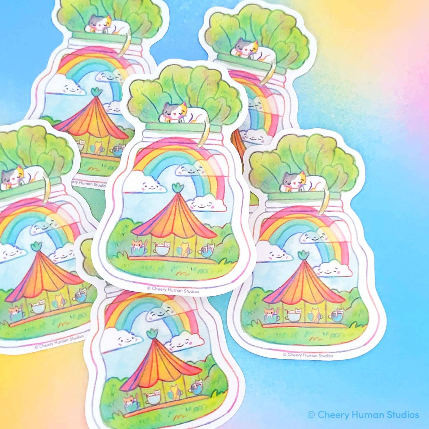 Cheery Human Studios - Vinyl Sticker - Tiny Worlds + Cats: Carousel