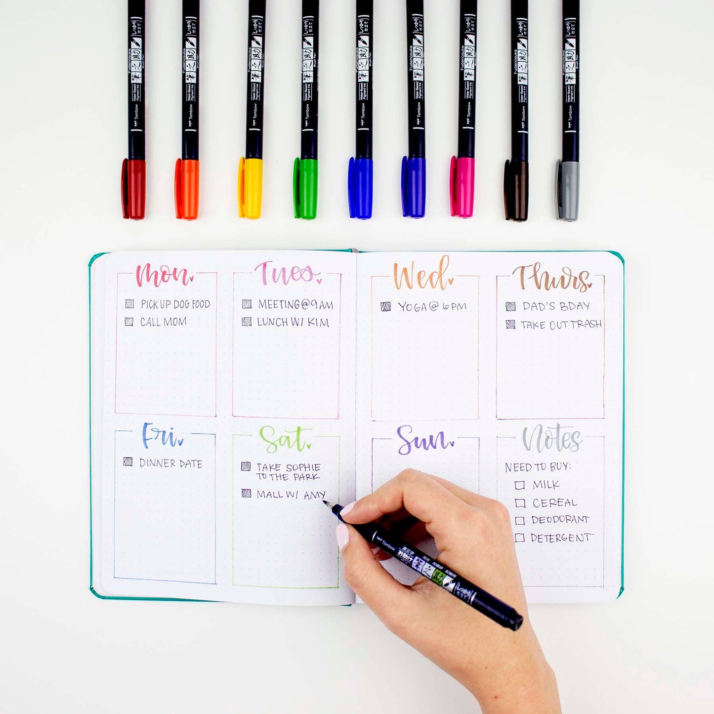 Tombow - Fudenosuke Colors Calligraphy Brush Pens - Set of 10