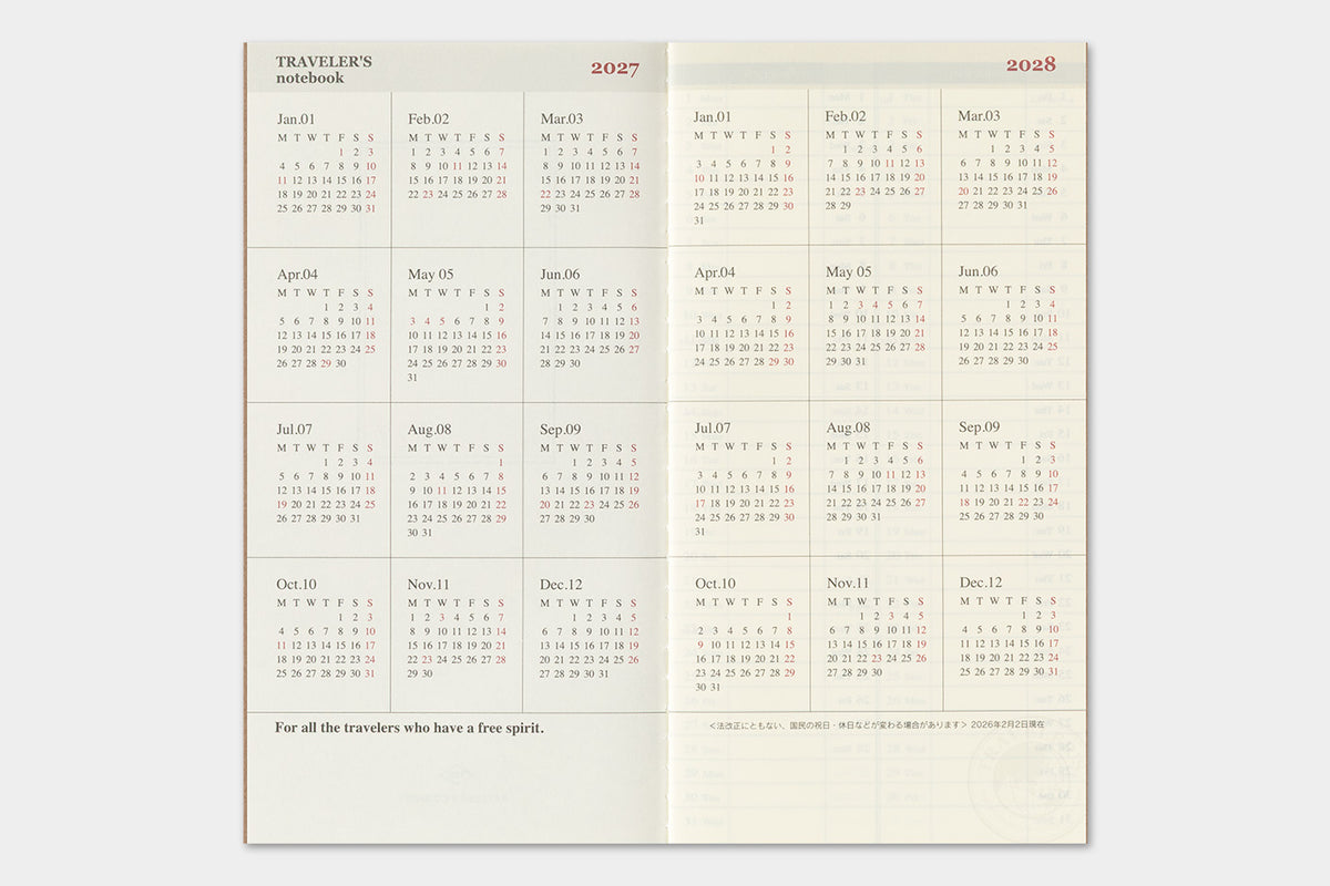 TRAVELER's Regular Size Refill - 2027 Weekly + Memo