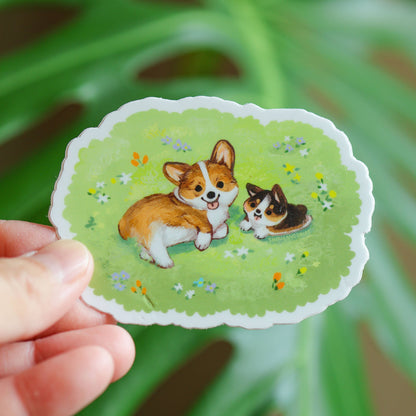Thousand Skies - Vinyl Sticker - Corgis in Spring