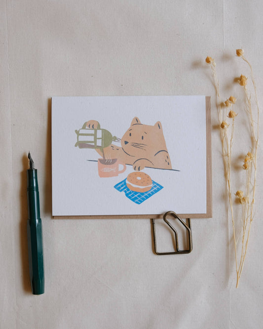 Justine Gilbuena - Greeting Card - Coffee Cat (Brown)