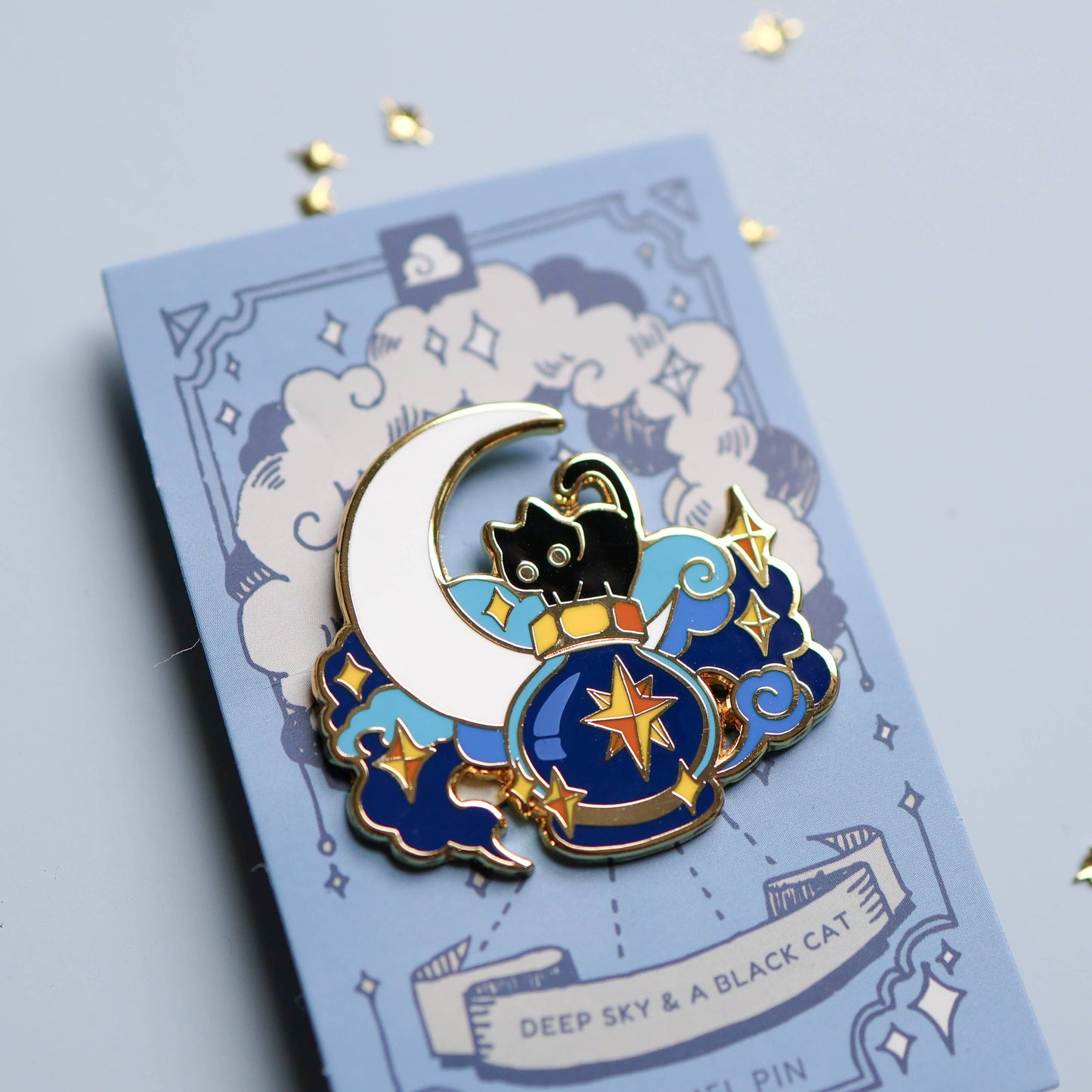 Thousand Skies - Enamel Pin - Deep Sky and a Black Cat
