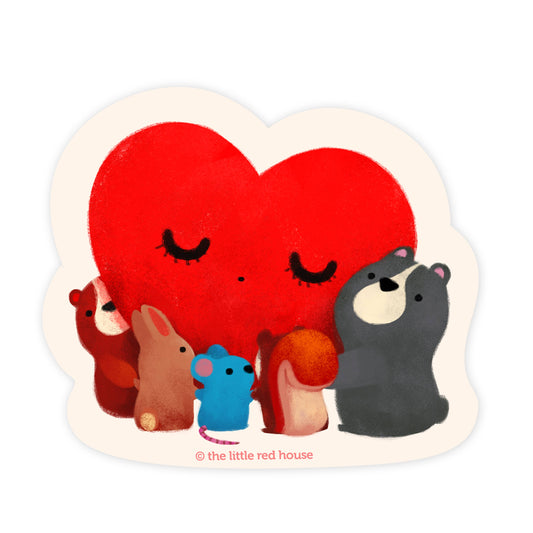 The Little Red House - Heart Animal Friends Vinyl Sticker