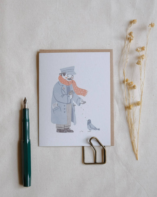 Justine Gilbuena - Greeting Card - Feeding the Pigeon