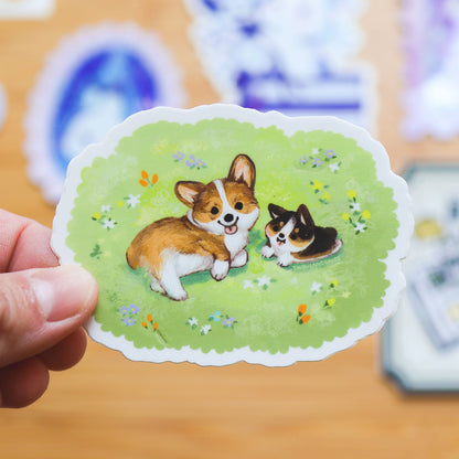 Thousand Skies - Vinyl Sticker - Corgis in Spring