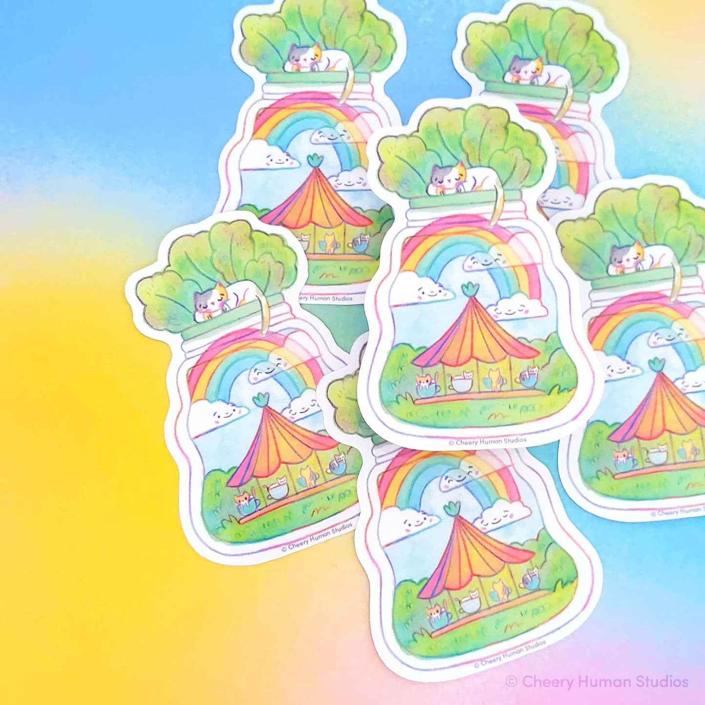 Cheery Human Studios - Vinyl Sticker - Tiny Worlds + Cats: Carousel