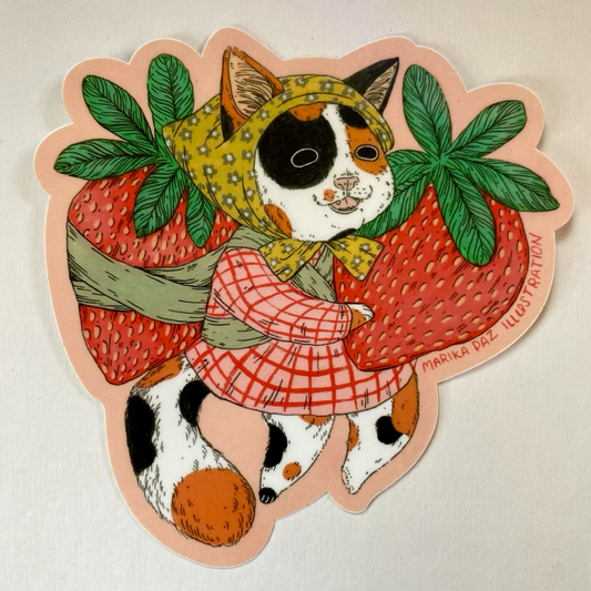 Marika Paz Illustration - Strawberry Cat Sticker