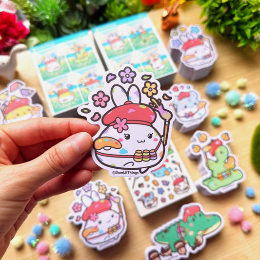 SumLilThings - Bunny Artist (Flowers) Vinyl Sticker
