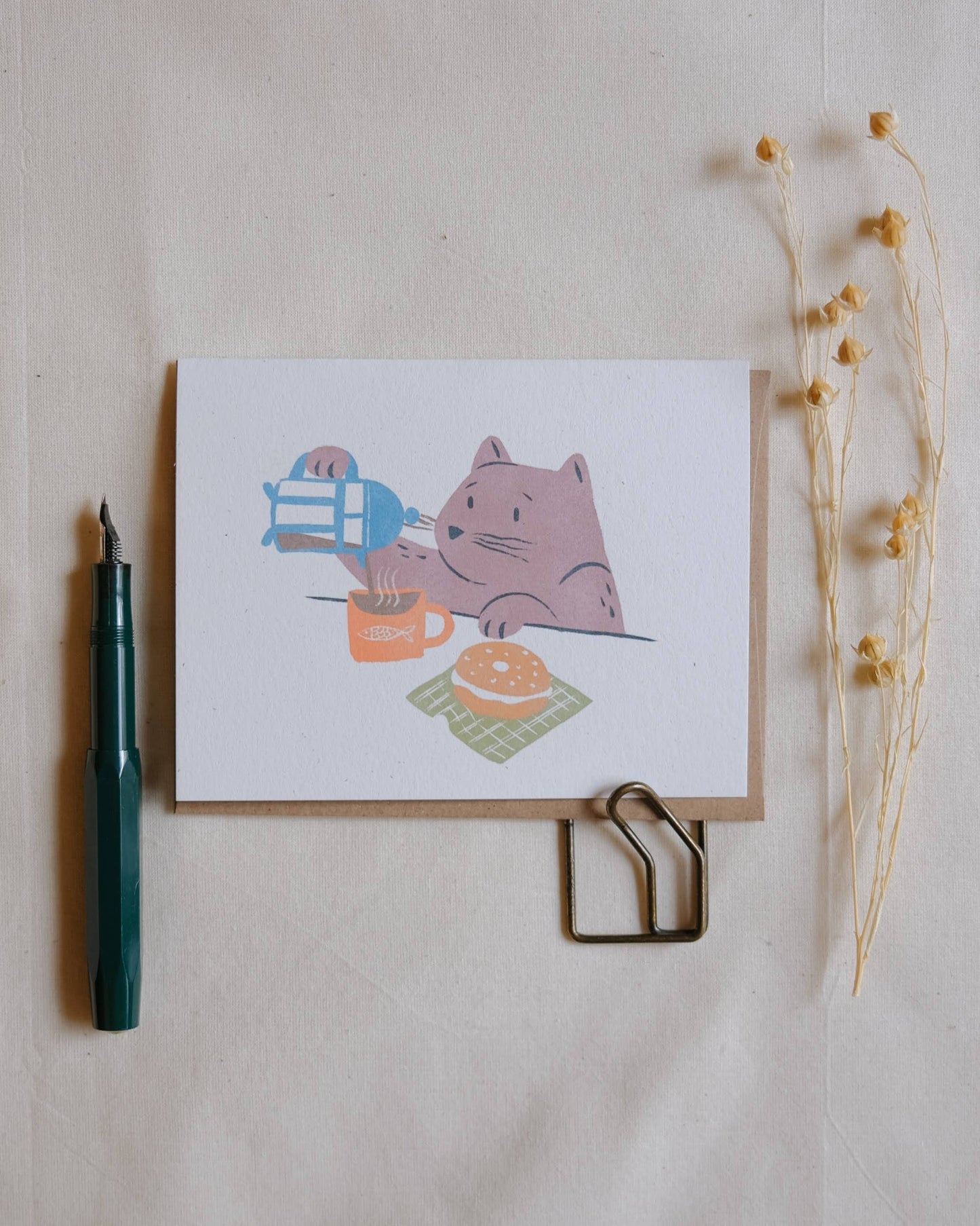 Justine Gilbuena - Greeting Card - Coffee Cat (Gray)