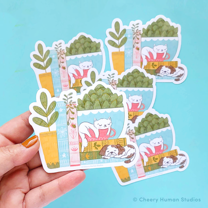 Cheery Human Studios - Cozy Cat & Dog Friends Vinyl Sticker