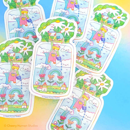 Cheery Human Studios - Vinyl Sticker - Tiny Worlds + Cats: Garden