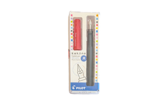 Kakuno Fountain Pen - Medium Nib, Gray Barrel/Red Cap