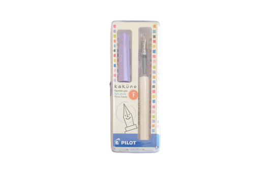 Kakuno Fountain Pen - Fine Nib, White Barrel/Purple Cap