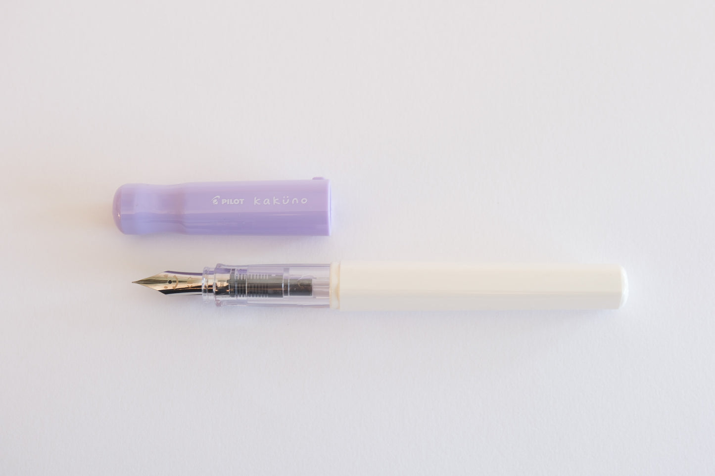 Kakuno Fountain Pen - Fine Nib, White Barrel/Purple Cap