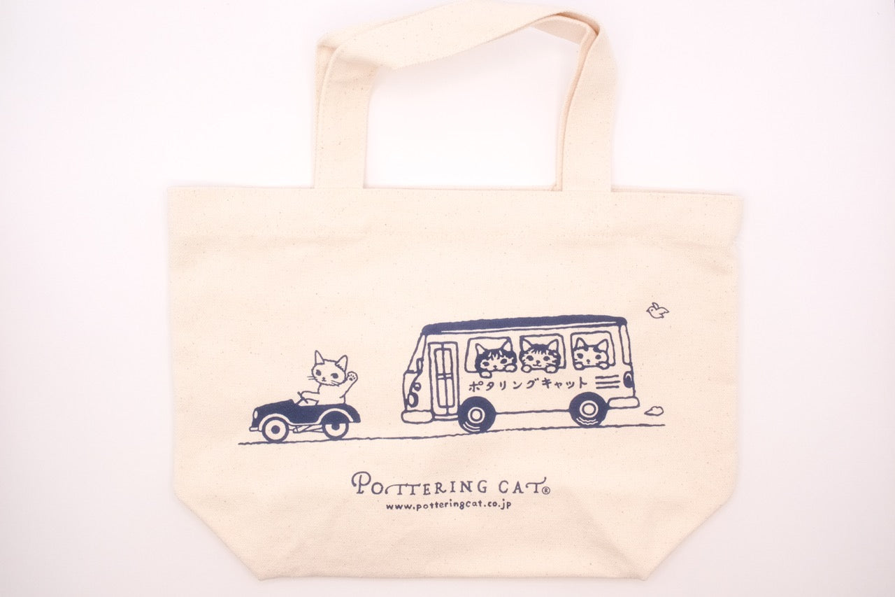 Pottering Cat - Small Canvas Cotton Bag - Leisurely Bus