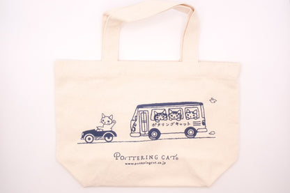 Pottering Cat - Small Canvas Cotton Bag - Leisurely Bus