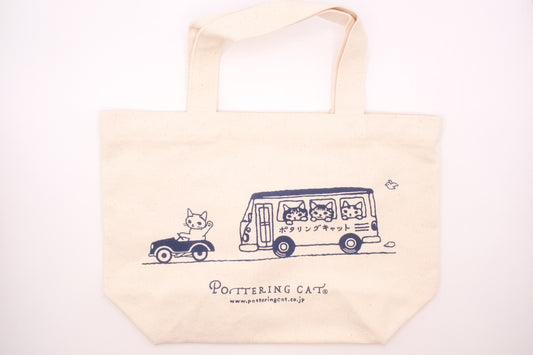 Pottering Cat - Small Canvas Cotton Bag - Leisurely Bus