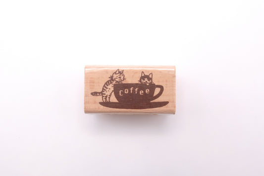 Pottering Cat - Large Rubber Stamp - Coffee Cup