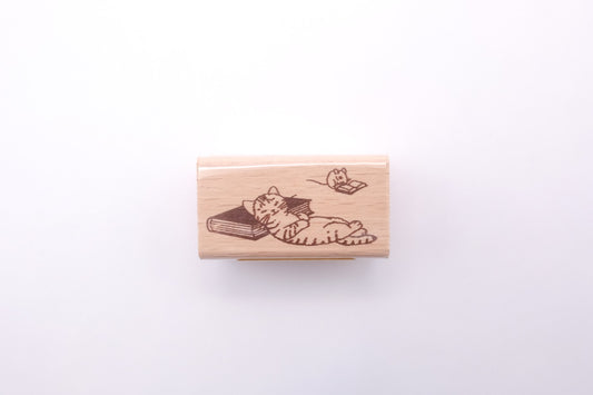 Pottering Cat - Large Rubber Stamp - Reading