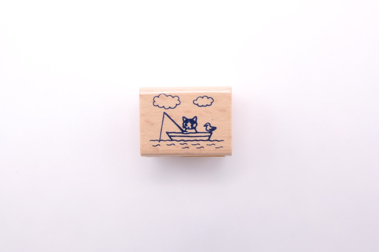 Pottering Cat - Small Rubber Stamp - Boat