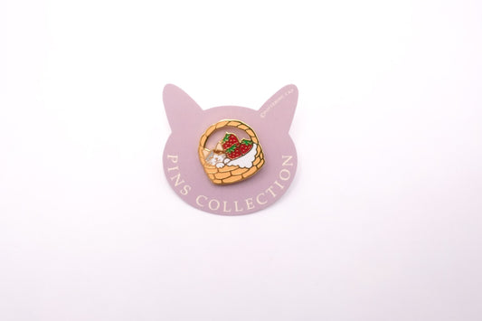 Pottering Cat - Enamel Pin - Strawberry Basket