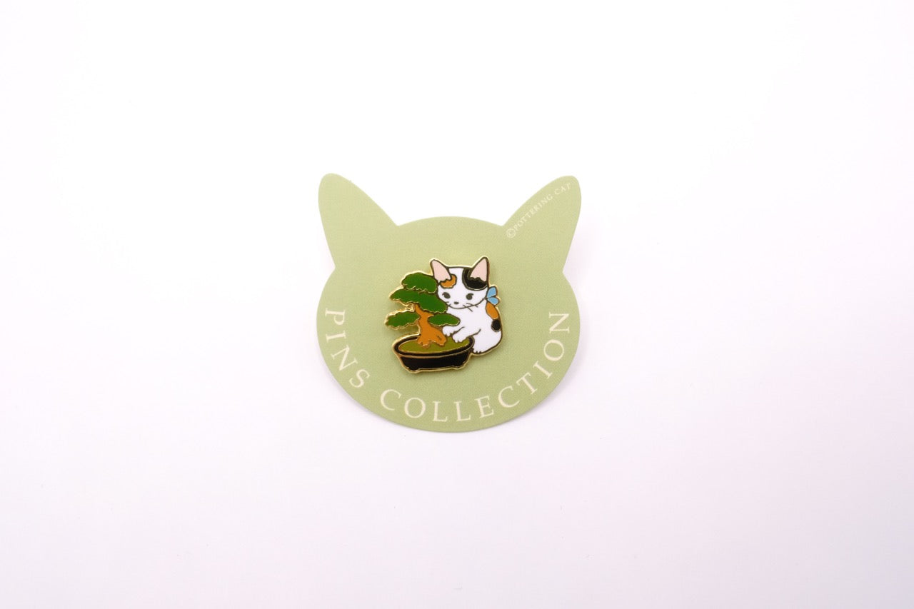 Pottering Cat - Enamel Pin - Bonsai Potted Plants