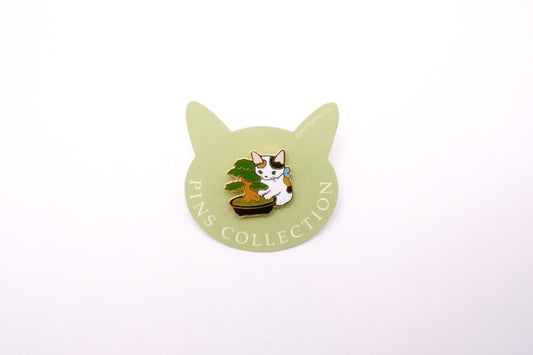 Pottering Cat - Enamel Pin - Bonsai Potted Plants