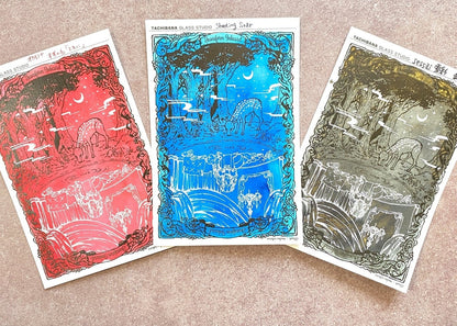 Tachibana Glass Studio - Batik Print Ink Card - Set of 5 - Spring Fawn and Girl