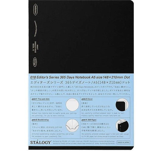 Stalogy 365Days Notebook - Dotted A5 Black
