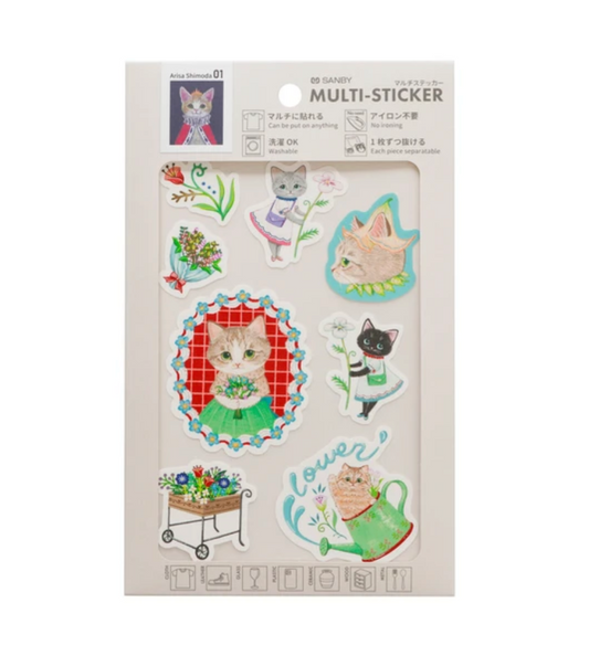 Sanby x Arisa Shimoda Multi Sticker Sheet - Flower and Cat