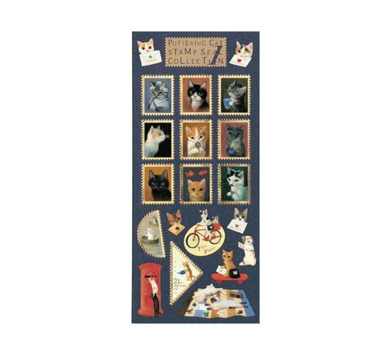 Pottering Cat Sticker Sheet - Stamp Style 1