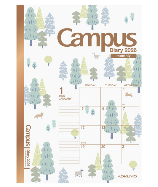 Kokuyo Campus 2026 Diary - A5, Monthly - Forest White