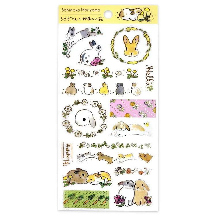 Schinako Moriyama - Sticker Sheet - Rabbit and Friendly Flower