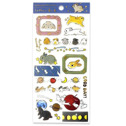 Schinako Moriyama - Sticker Sheet - Rabbit with Space and Stars