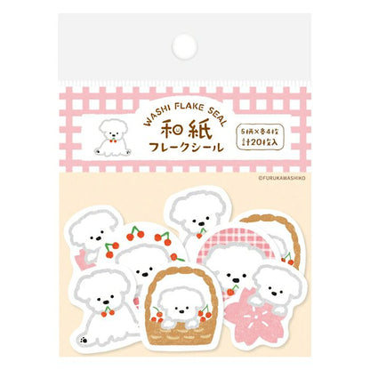 Furukawashiko Washi Flake Stickers - Cherry Blossoms And White Dogs
