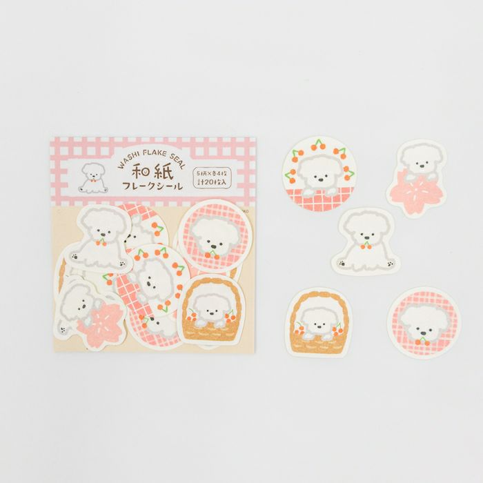 Furukawashiko Washi Flake Stickers - Cherry Blossoms And White Dogs