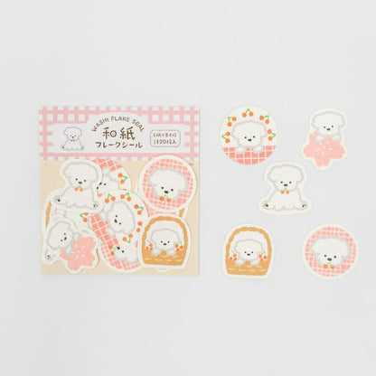 Furukawashiko Washi Flake Stickers - Cherry Blossoms And White Dogs