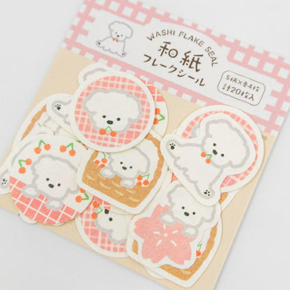 Furukawashiko Washi Flake Stickers - Cherry Blossoms And White Dogs