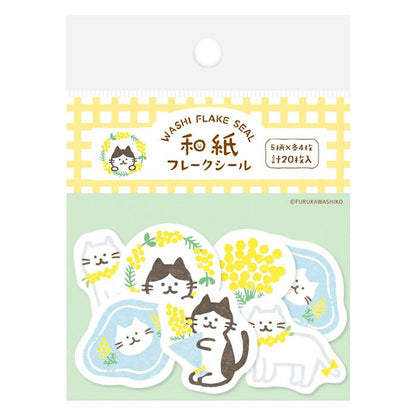 Furukawashiko Washi Flake Stickers - Mimosa Nyan
