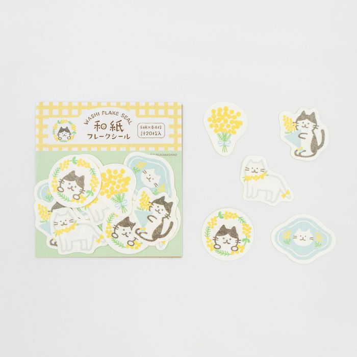 Furukawashiko Washi Flake Stickers - Mimosa Nyan