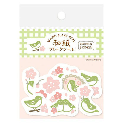 Furukawashiko Washi Flake Stickers - Sakura and Warblers