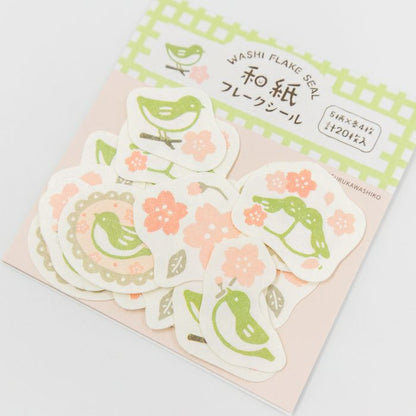Furukawashiko Washi Flake Stickers - Sakura and Warblers