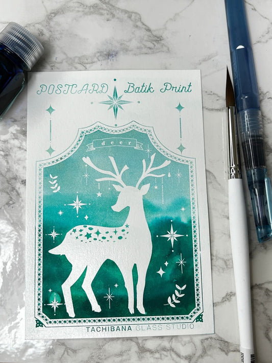 Tachibana Glass Studio - Batik Print Ink Card - Set of 7 - White Deer