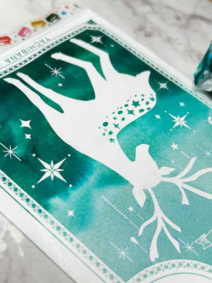 Tachibana Glass Studio - Batik Print Ink Card - Set of 7 - White Deer