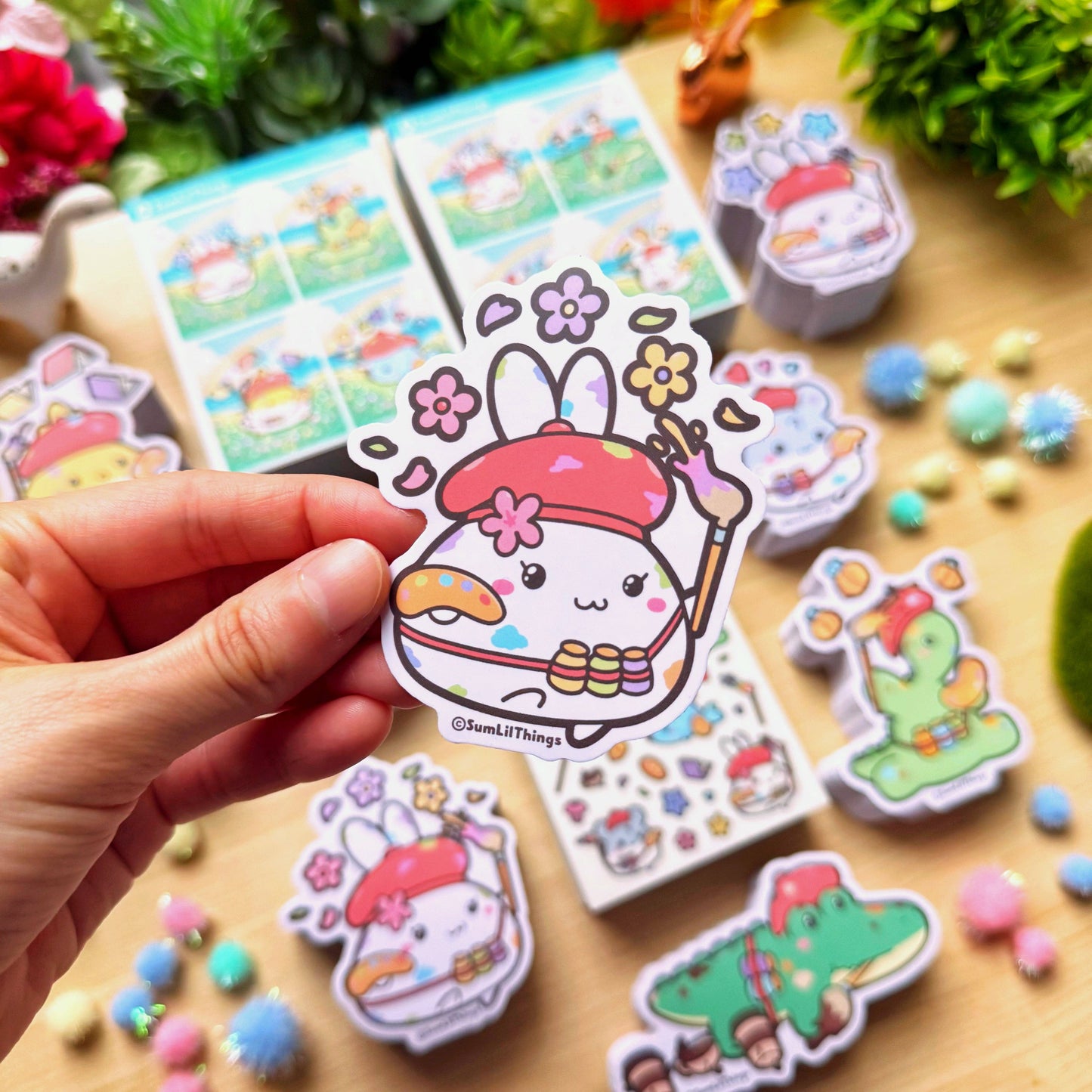 SumLilThings - Bunny Artist (Flowers) Vinyl Sticker