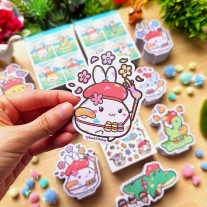 SumLilThings - Bunny Artist (Flowers) Vinyl Sticker