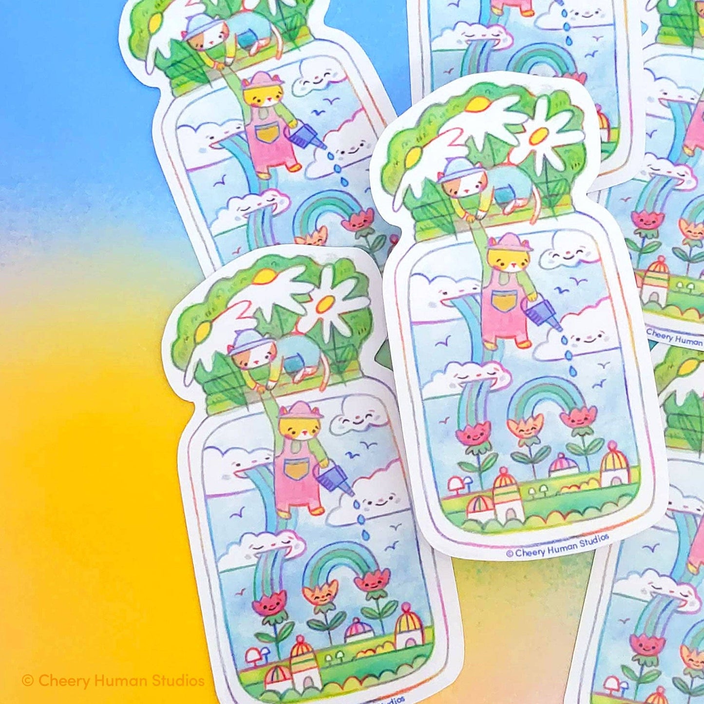 Cheery Human Studios - Vinyl Sticker - Tiny Worlds + Cats: Garden