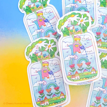 Cheery Human Studios - Vinyl Sticker - Tiny Worlds + Cats: Garden