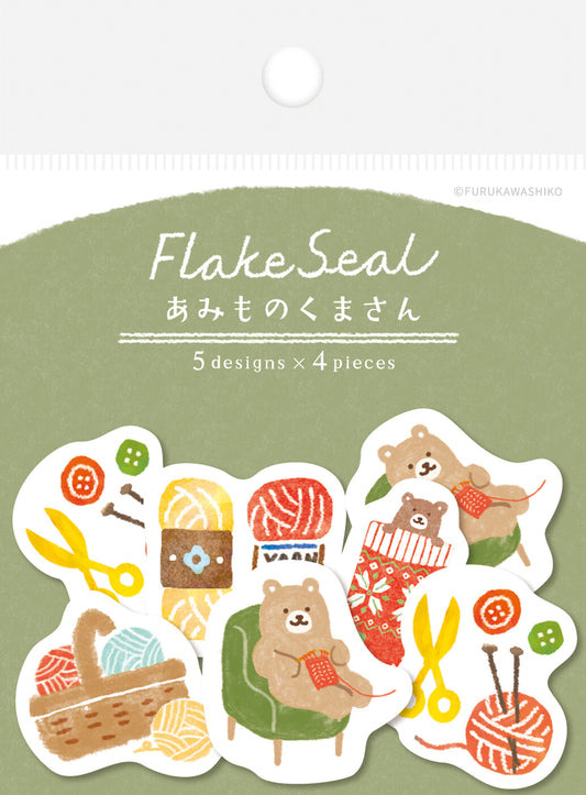 Furukawashiko Washi Flake Stickers - Knitting Bear